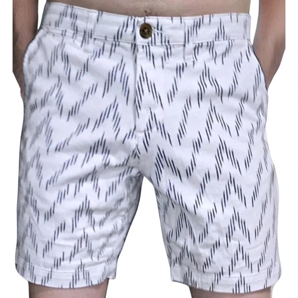 JACHS NY Men's White & Navy‎ Zigzag Chino Shorts Cotton Stretch Casual Preppy 32